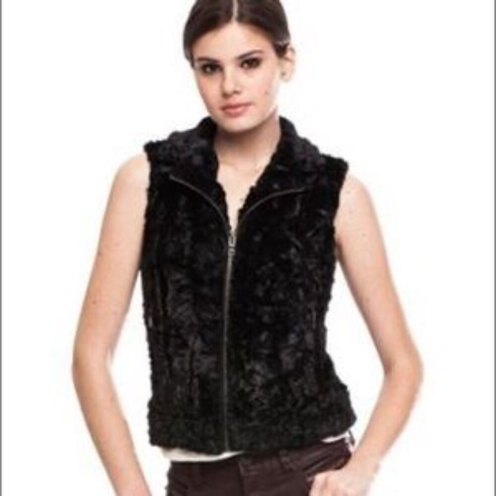 Armani Exchange Women's Black Sleeveless Faux Fur Vest Jacket Size S